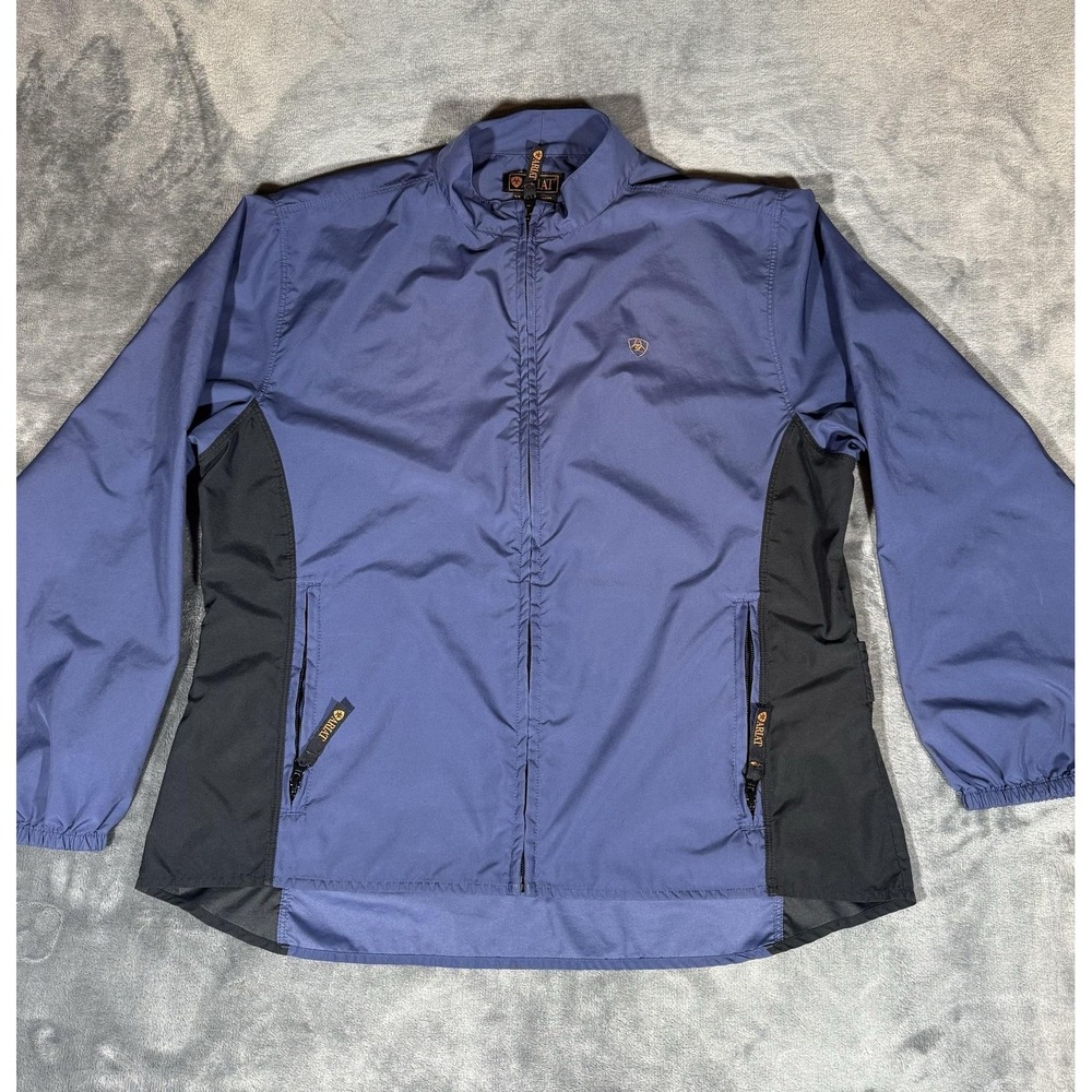 Ariat Jacket Womens XL Blue Black Windbreaker Colorblock Zip Riding Western